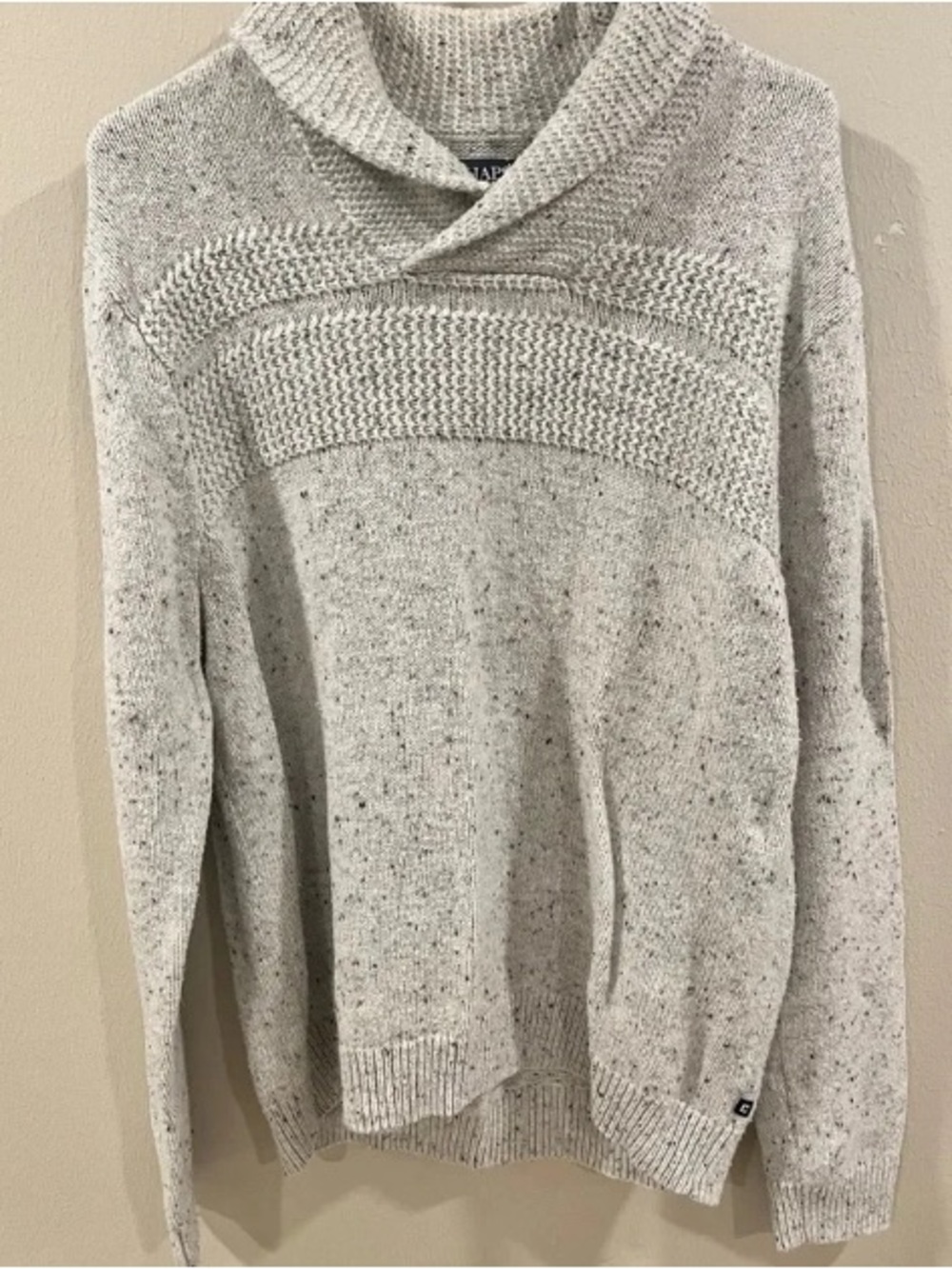 Nautica Cream Speckled Shawl-Collar Knit Sweater